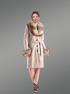 Long Original Shearling Coat with Fox Fur Collar