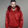 Wine-Color-Pure-Leather-Jacket-with-Real-Fur-Hood