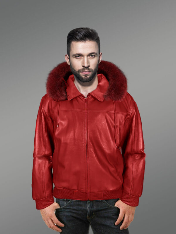 Wine-Color-Pure-Leather-Jacket-with-Real-Fur-Hood