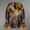 Men’s Coffee Leather Jacket with Detachable Fur Collar and Handcuffs