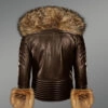 Men’s Coffee Leather Jacket with Detachable Fur Collar and Handcuffs