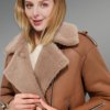 Brown Suede Finish Sheepskin Shearling Jacket for Women