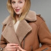 Brown Suede Finish Sheepskin Shearling Jacket for Women