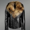 Mens Biker Jacket with Detachable Raccoon Fur Collar