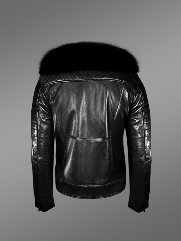 Super Stylish Real Leather Black Biker Jacket with Black Fox Fur