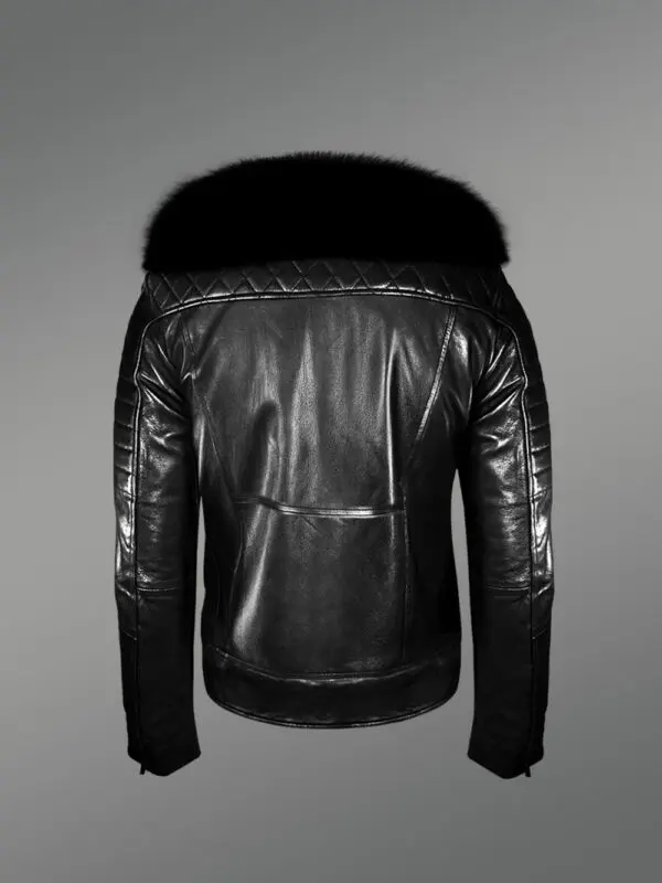 Super Stylish Real Leather Black Biker Jacket with Black Fox Fur