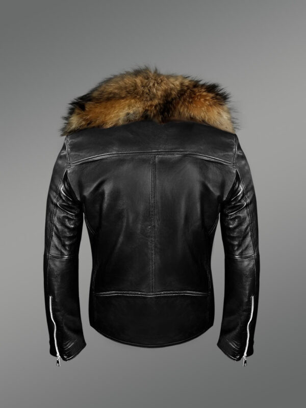 Mens Biker Jacket with Detachable Raccoon Fur Collar