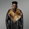 Mens Biker Jacket with Detachable Raccoon Fur Collar