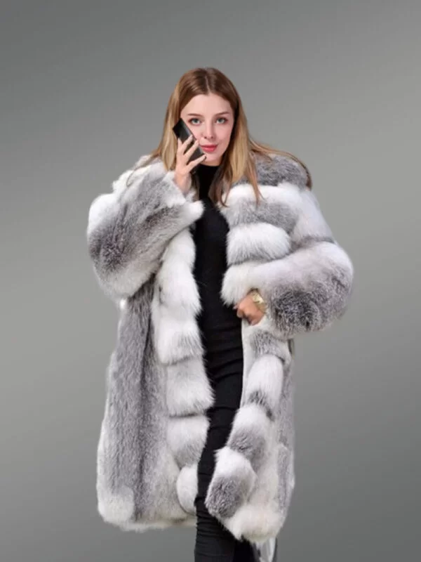 Pure Finland Blue Fox Fur Winter Coat For Women - Image 3