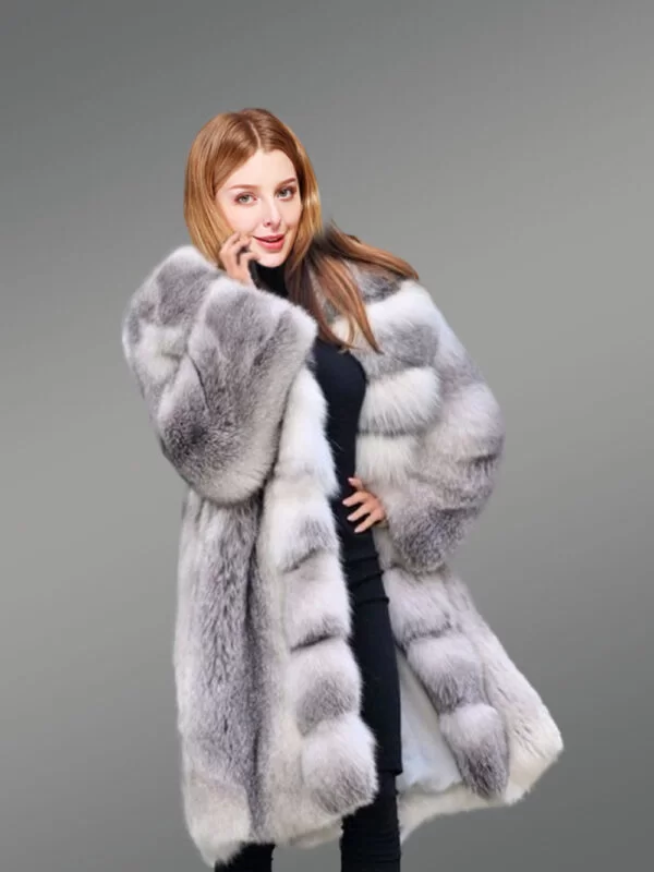 Pure Finland Blue Fox Fur Winter Coat For Women - Image 5