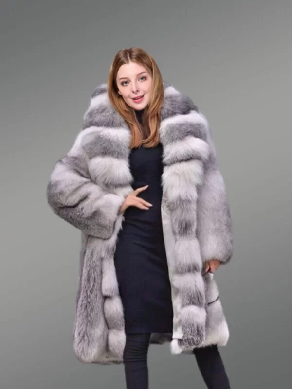 Pure Finland Blue Fox Fur Winter Coat For Women - Image 2
