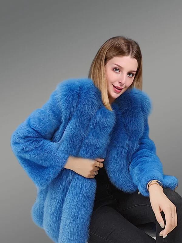 Arctic Fox Fur Coat with Mink Sleeves for Women - Image 3