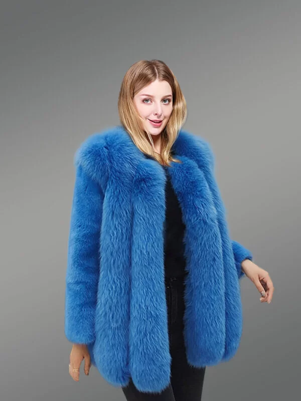 Arctic Fox Fur Coat with Mink Sleeves for Women - Image 2