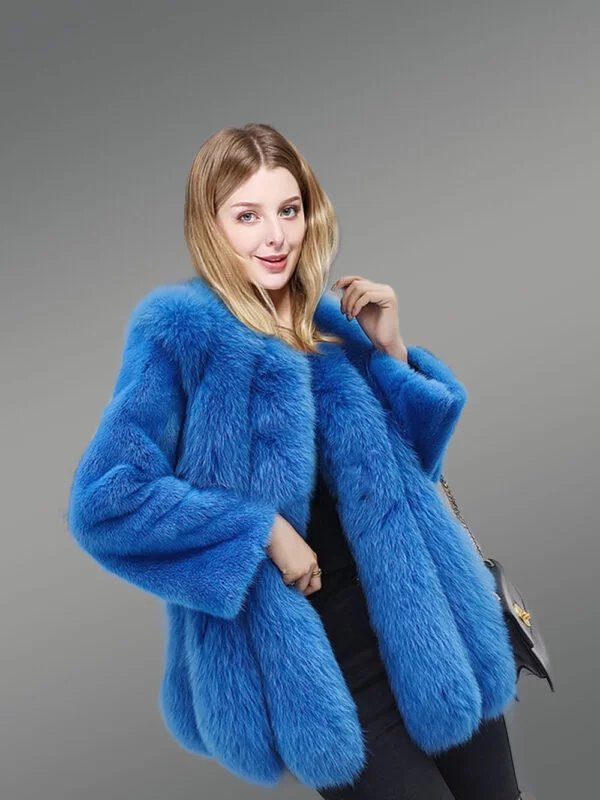 Arctic Fox Fur Coat with Mink Sleeves for Women - Image 6