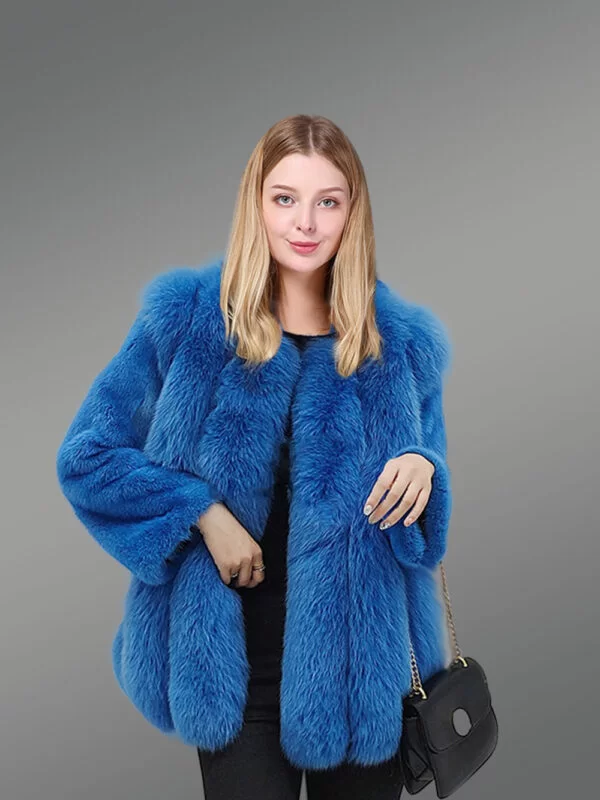 Arctic Fox Fur Coat with Mink Sleeves for Women - Image 5