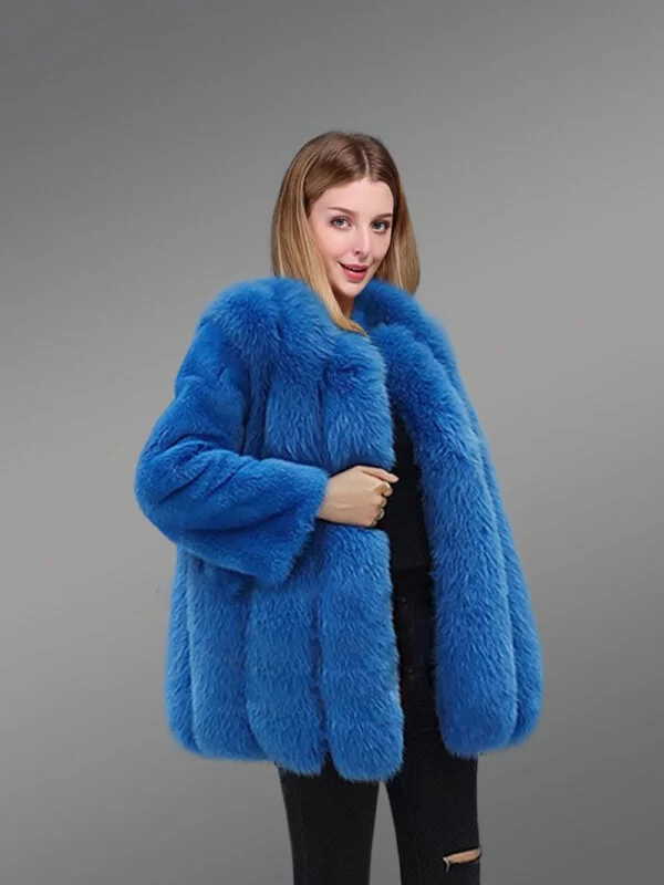 Arctic Fox Fur Coat with Mink Sleeves for Women - Image 4