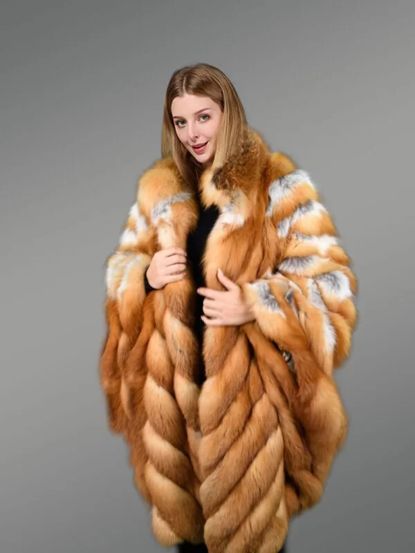 Original Red Fox Fur Poncho for Women