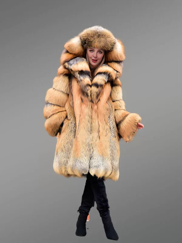 Fox Fur Trench Coat with Wide Hood - Image 6