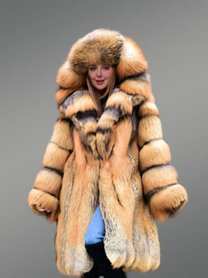 Fox Fur Trench Coat with Wide Hood