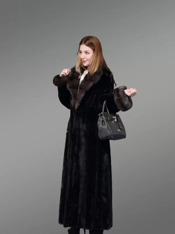 Full Length Mink Fur Coat with Sable Fur Collar - Image 3