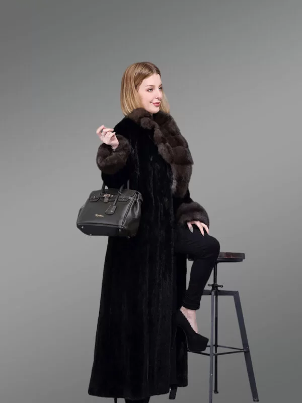 Full Length Mink Fur Coat with Sable Fur Collar - Image 2