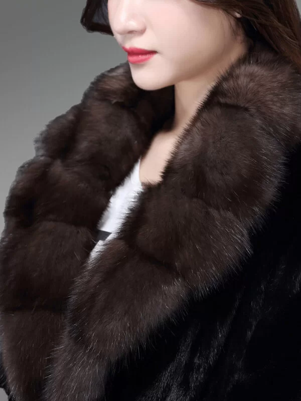 Full Length Mink Fur Coat with Sable Fur Collar - Image 6