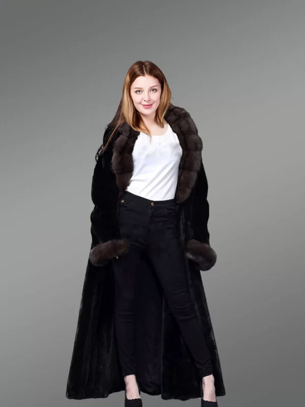 Full Length Mink Fur Coat With Sable Fur Collar