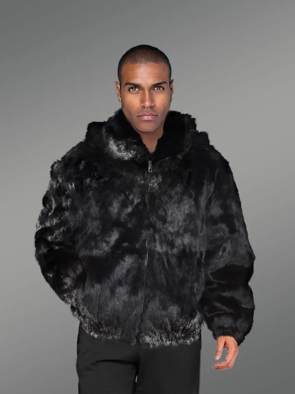 Authentic Baggy Rabbit Fur Coat with Detachable Hood - Image 2