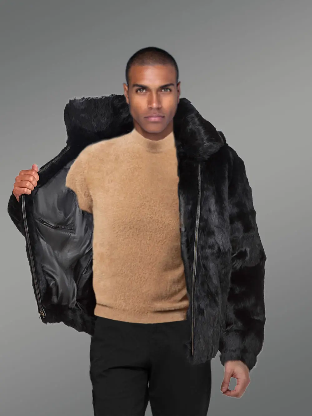 Authentic Baggy Rabbit Fur Coat with Detachable Hood - Image 4