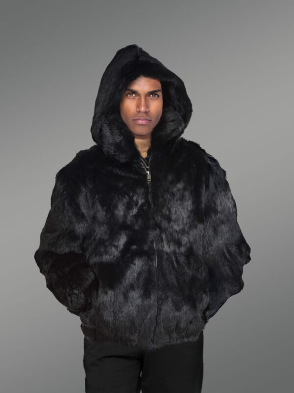 Authentic Baggy Rabbit Fur Coat with Detachable Hood - Image 3