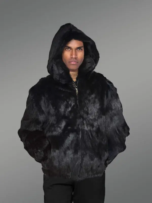Authentic Baggy Rabbit Fur Coat with Detachable Hood - Image 3