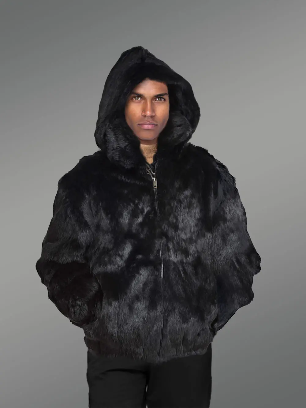 Authentic Baggy Rabbit Fur Coat with Detachable Hood - Image 3