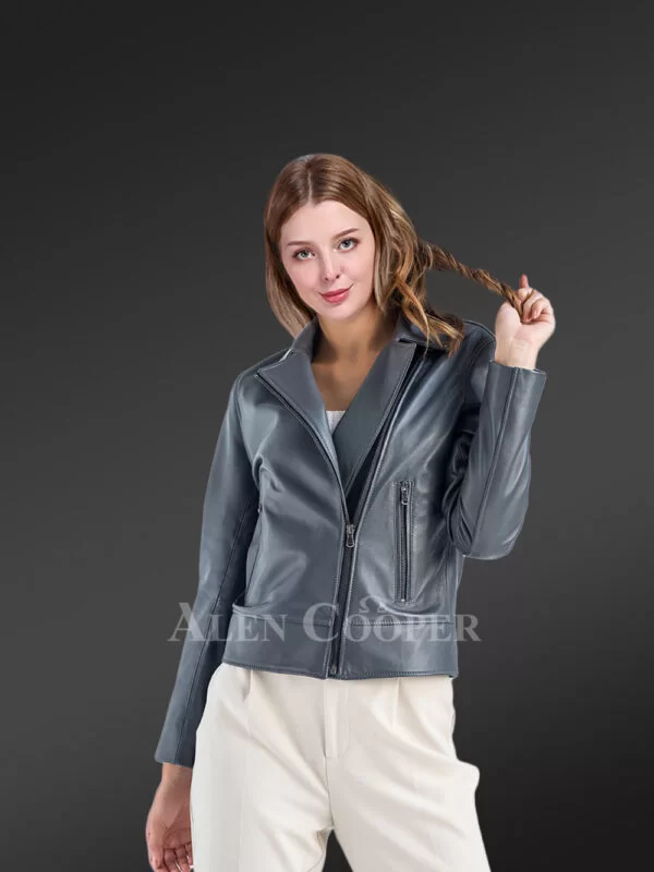 Genuine Leather Jackets in Grey for Tasteful Womens