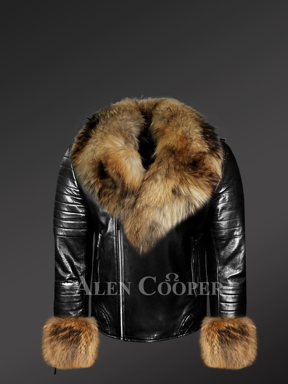 Genuine Leather jackets in black with detachable fur collar and handcuffs