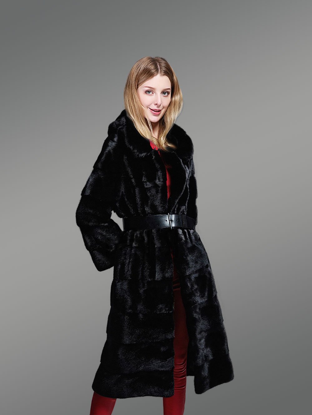 Genuine Mink Fur Long Coat in Appealing Black for Stylish Women - Image 4