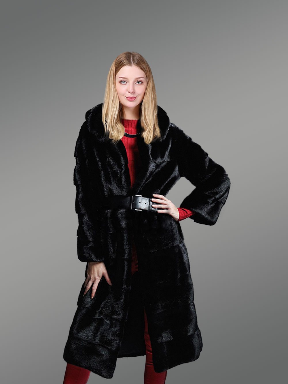 Genuine Mink Fur Long Coat in Appealing Black for Stylish Women - Image 3