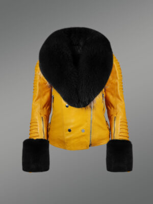 Genuine Leather Jackets with Contrasting Fur Collar and Handcuffs