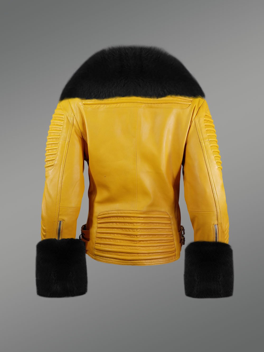 Genuine Leather Jackets with Contrasting Fur Collar and Handcuffs - Image 3
