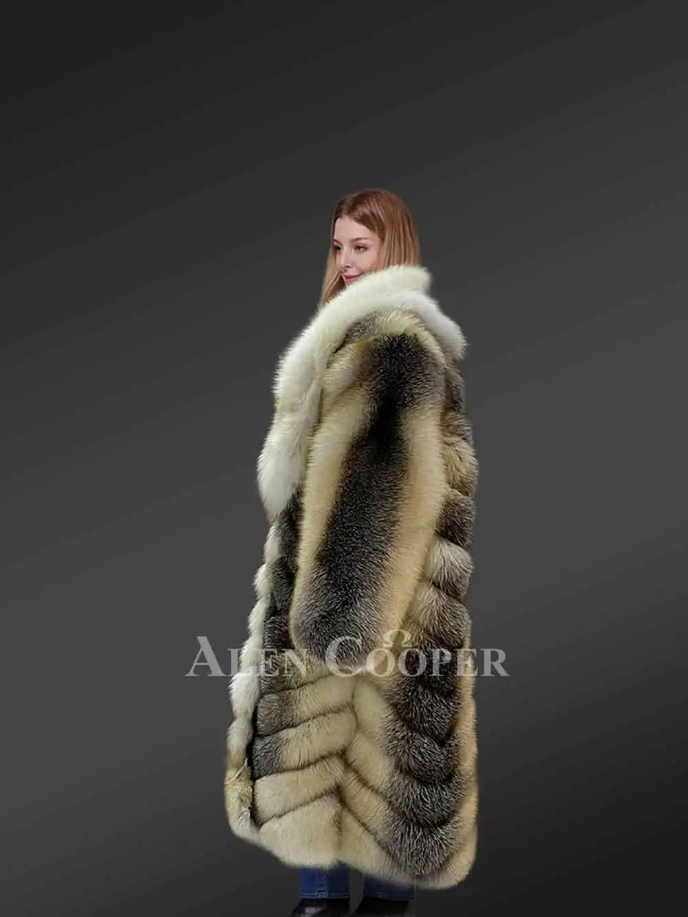 Women’s Finland Golden Cross Fox Fur Long Coat - Image 5
