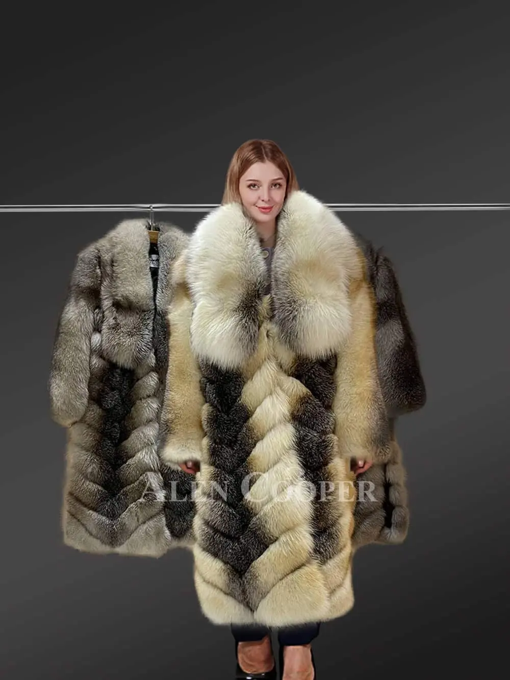 Women’s Finland Golden Cross Fox Fur Long Coat