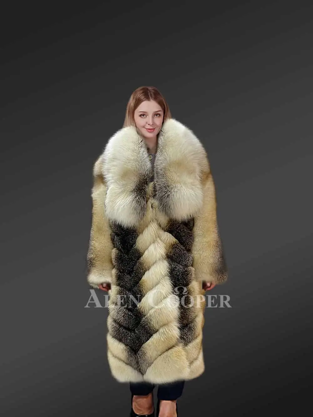 Women’s Finland Golden Cross Fox Fur Long Coat - Image 3