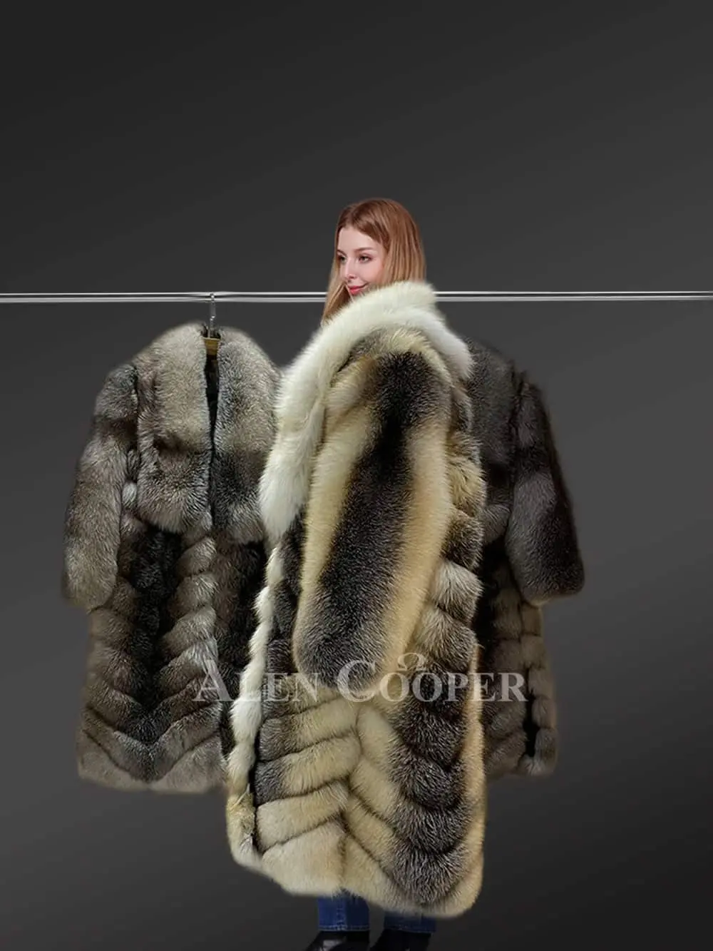 Women’s Finland Golden Cross Fox Fur Long Coat - Image 4