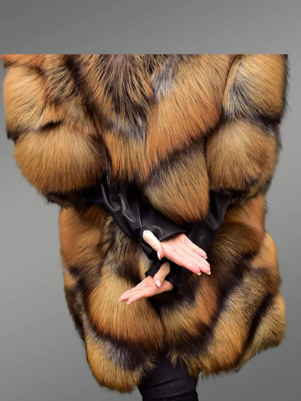 Golden Fox Fur Coat in Slant Shape for Women - Image 4