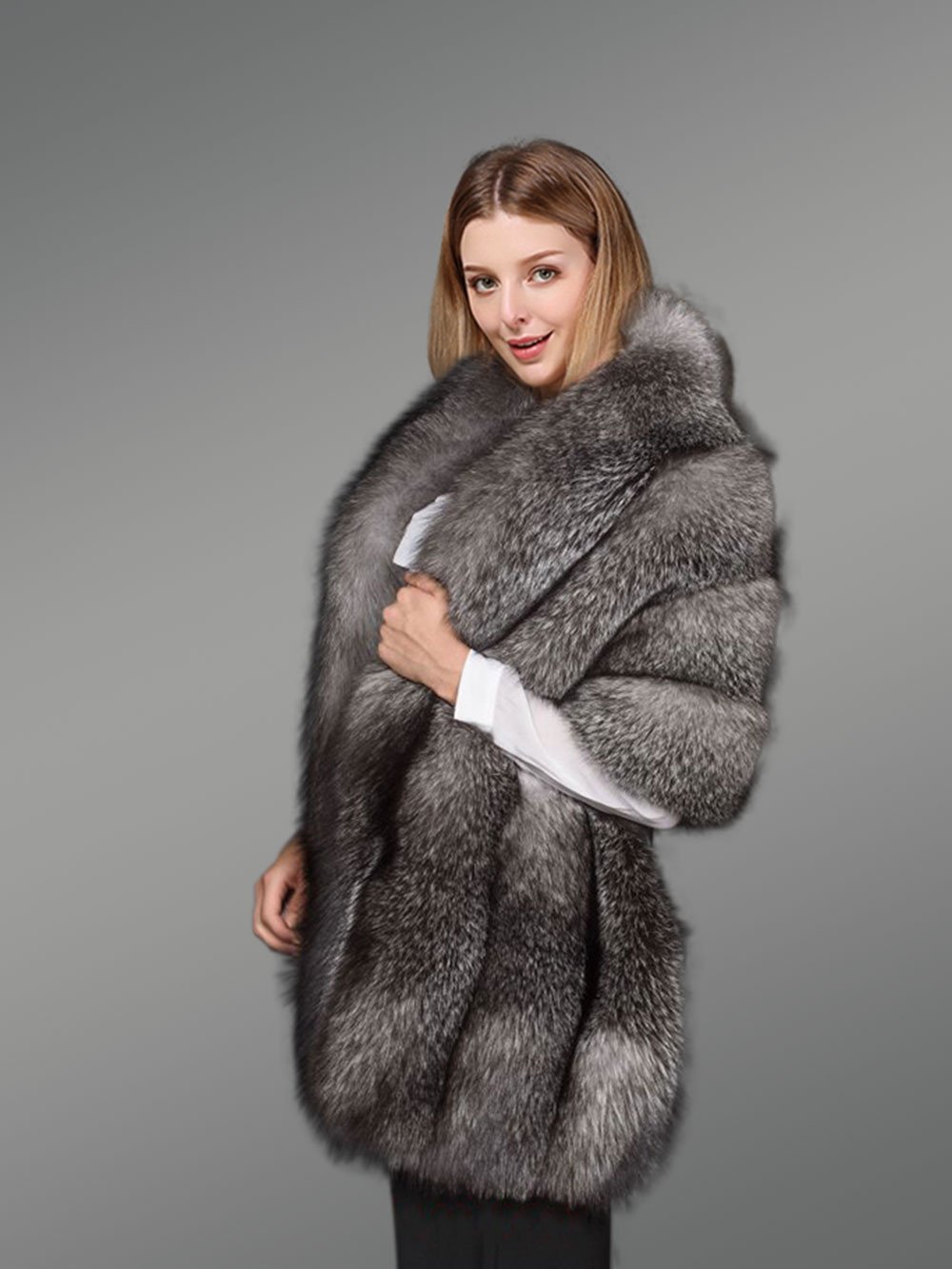 Golden Fur Poncho For Women - Image 3