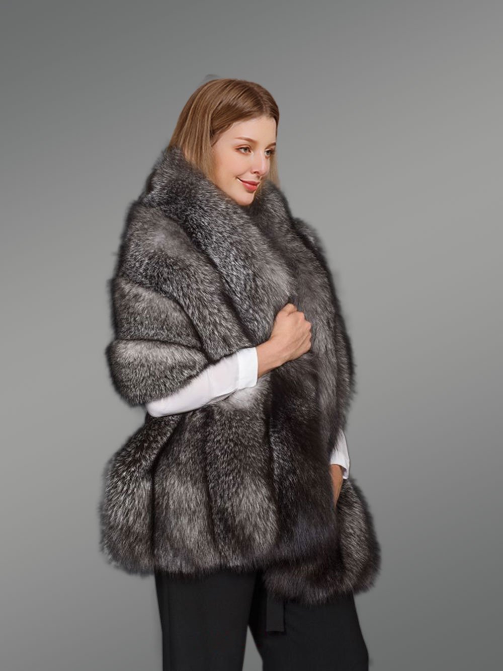 Golden Fur Poncho For Women - Image 4