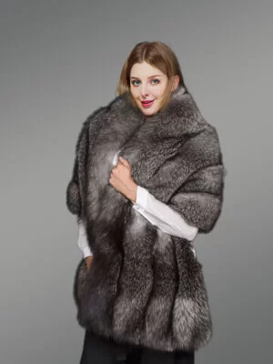 Golden Fur Poncho For Women