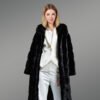 Hooded Black Mink Fur Long Coat For Elegant Women