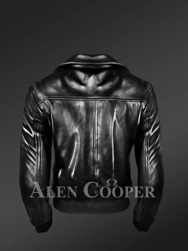 Italian Leather Finish Black Women's Biker Bomber Jacket - Image 4