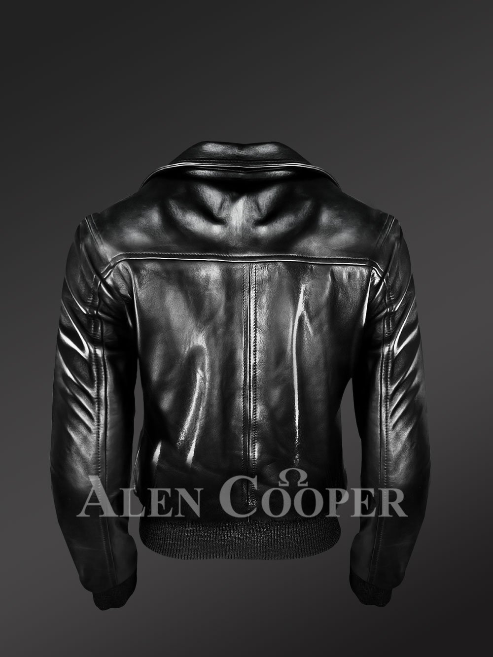 Italian Leather Finish Black Women's Biker Bomber Jacket - Image 4