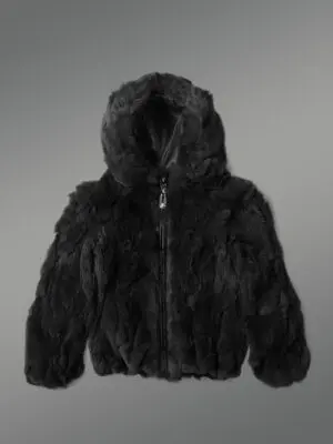 Kids Rabbit Hooded Bomber In Black